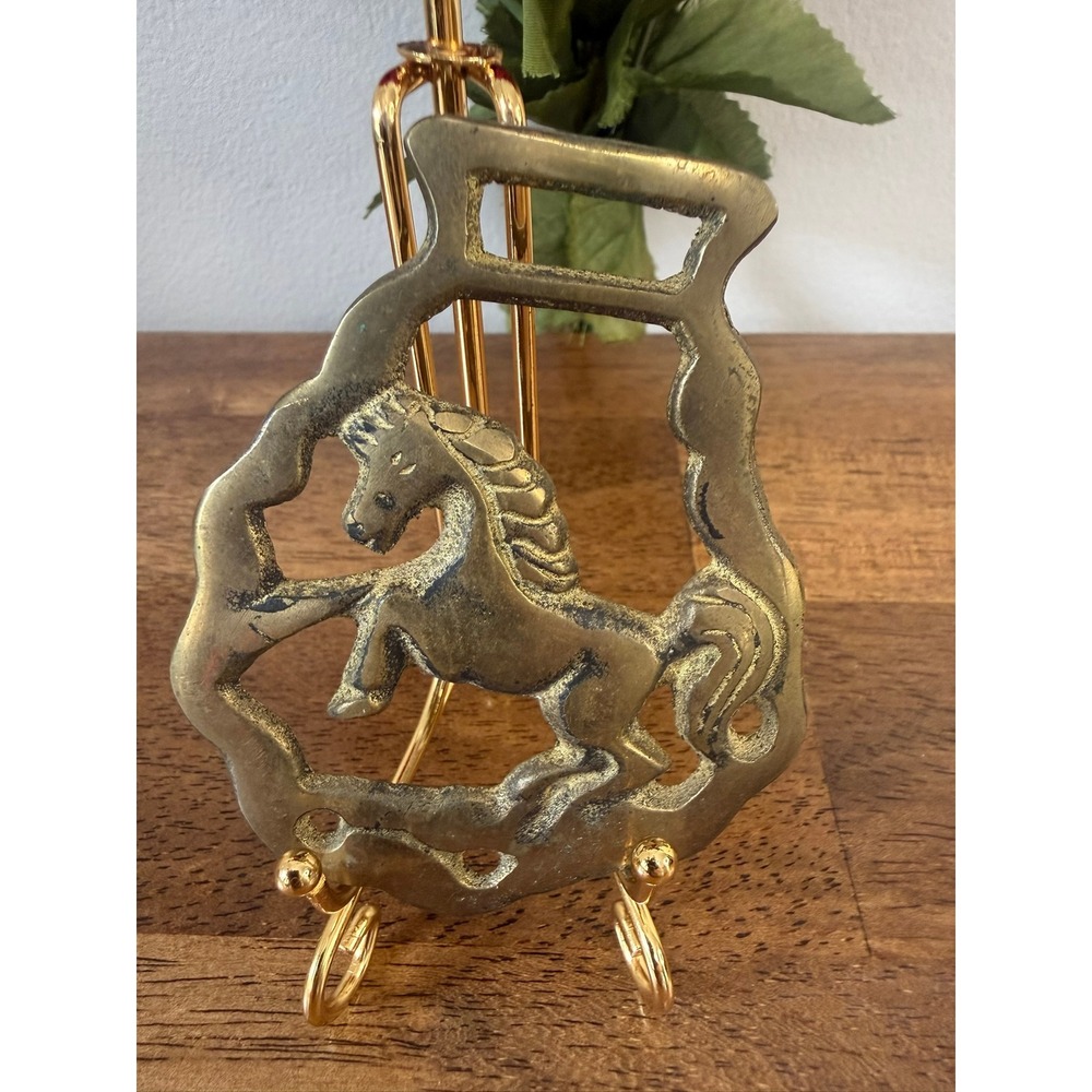 Vintage Solid Brass Horse Harness Brass Prancing Horse Medallion Equestrian Tack